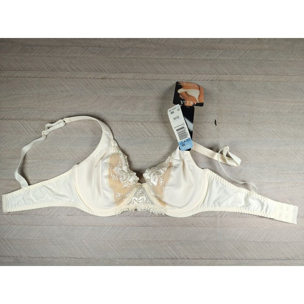 Vintage Olga 36B Crepe Embroidery Foam-Lined Underwire Bra Ivory 33105 - Picture 4 of 6